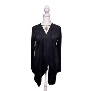 Soft Surroundings Faux Suede Open Drape Cardigan Jacket Black Women's Size XS
